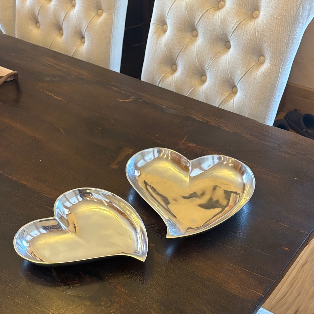 Silver Heart-Shaped Decorative Trays